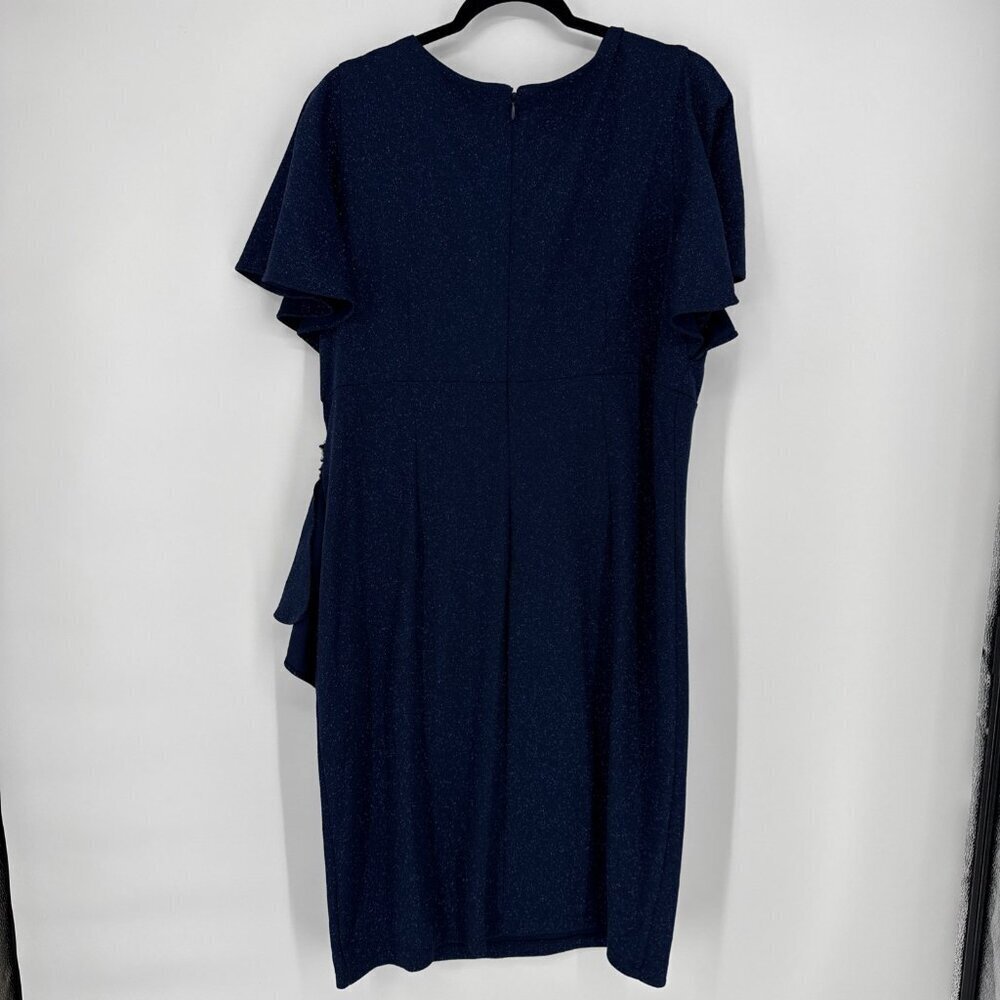 SLNY Womens Plus Size 18W Navy Blue Glitter Beaded Flutter Sleeve Cocktail Dress - Picture 7 of 11